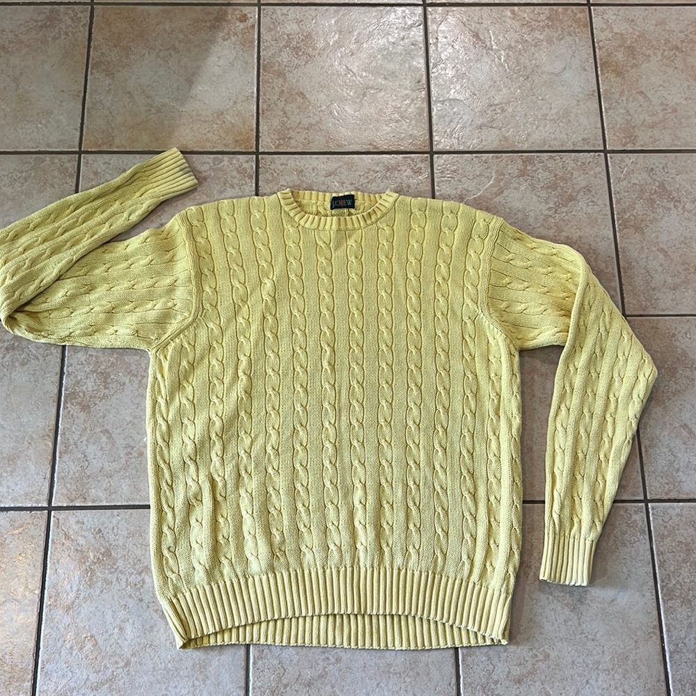 Vintage JCREW Butter‎ Yellow Cable Knit Crewneck Sweater, Sz L/XL